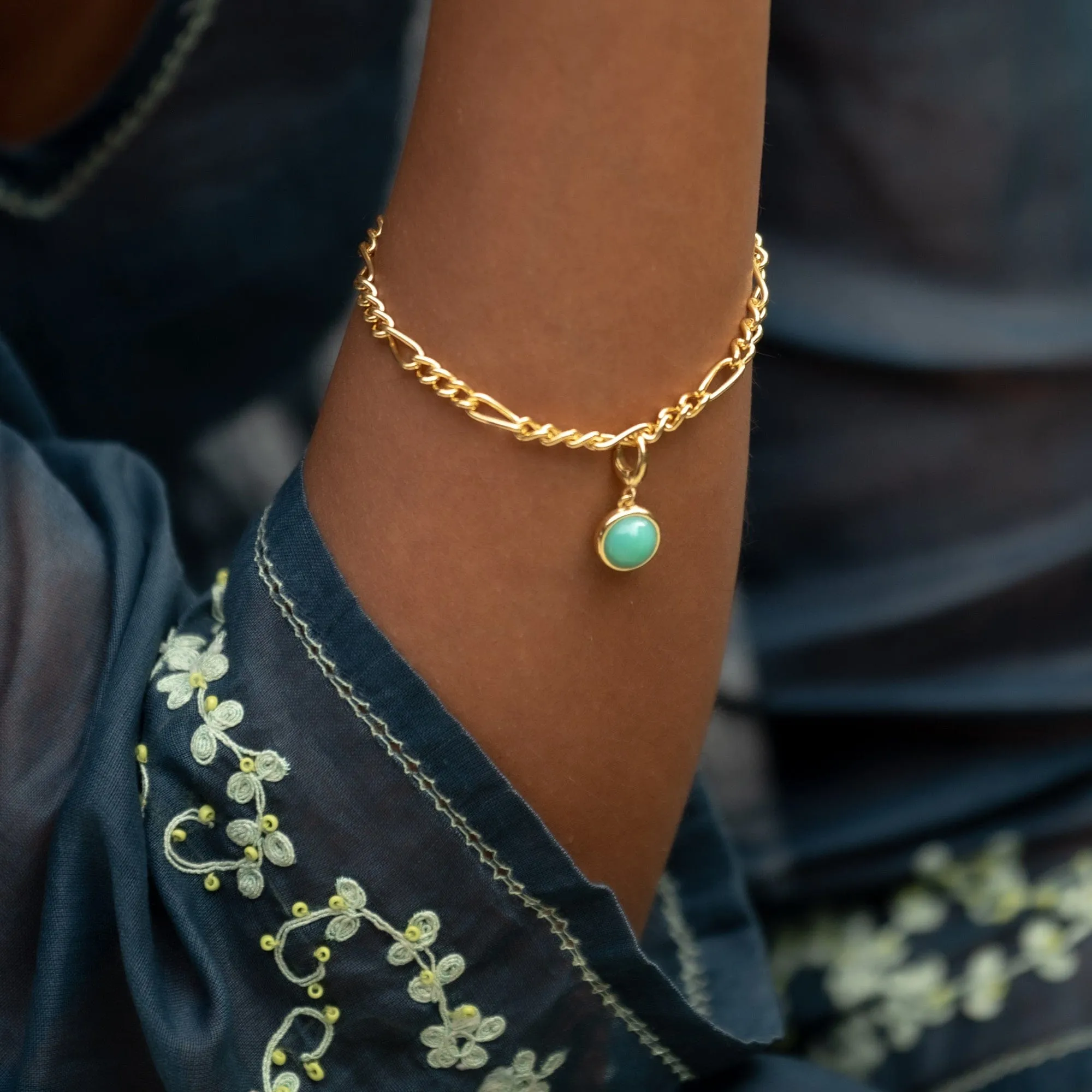 Gold Plated Green Chrysoprase Healing Stone Charm (Happiness)