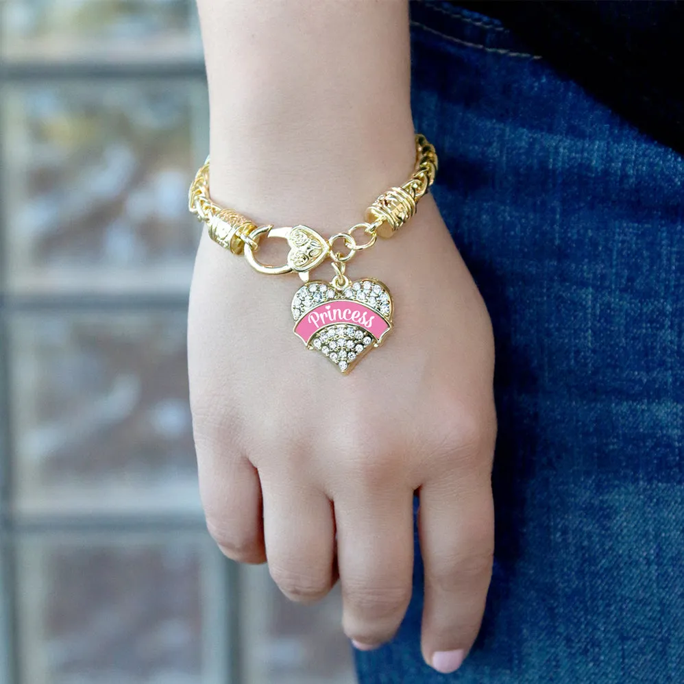 Gold Princess Pink Pave Heart Charm Braided Bracelet