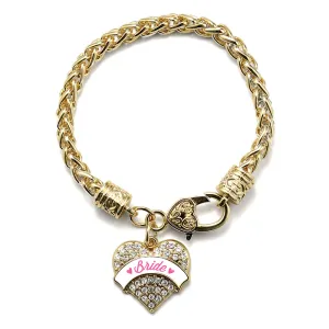 Gold Rose Bride Pave Heart Charm Braided Bracelet