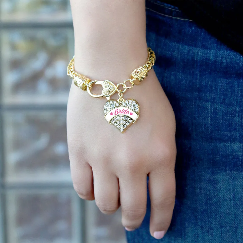 Gold Rose Bride Pave Heart Charm Braided Bracelet