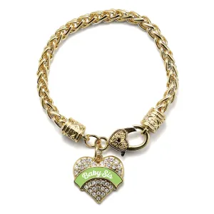 Gold Sage Green Baby Sister Pave Heart Charm Braided Bracelet