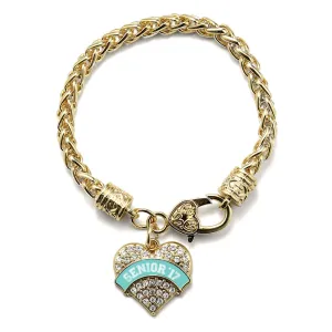 Gold Teal Senior 2017 Pave Heart Charm Braided Bracelet