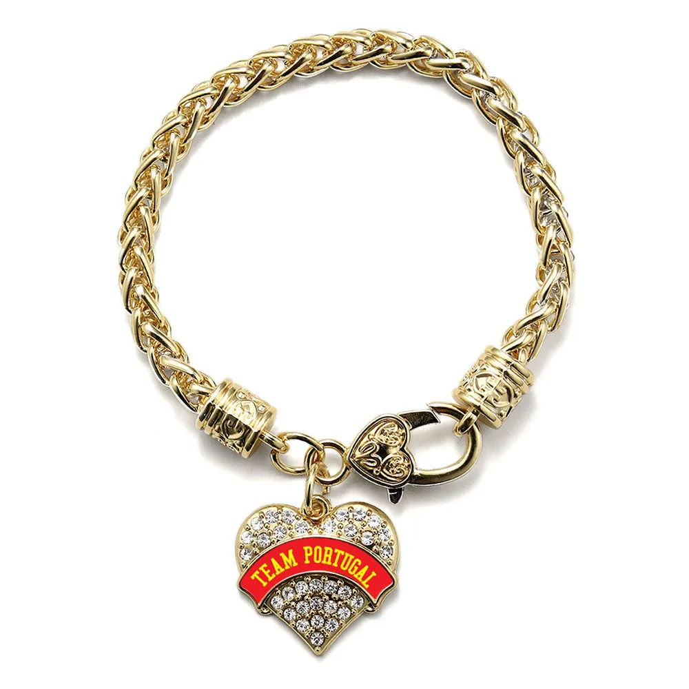 Gold Team Portugal Pave Heart Charm Braided Bracelet