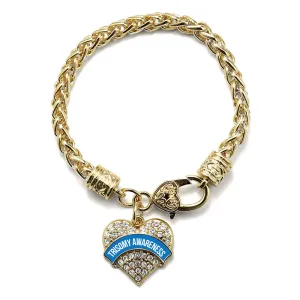 Gold Trisomy Awareness Pave Heart Charm Braided Bracelet