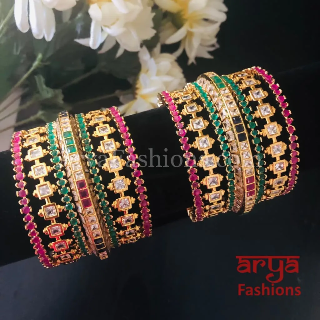 Golden Ruby Emerald Bridal Bangles Set