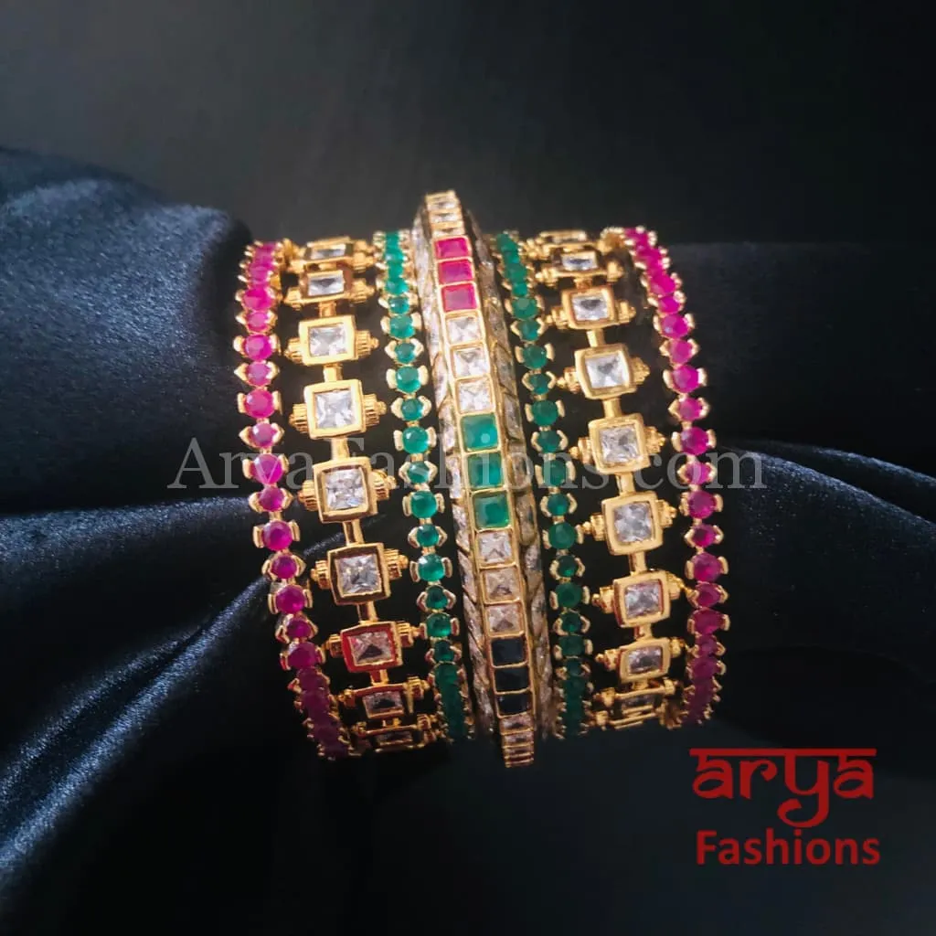 Golden Ruby Emerald Bridal Bangles Set