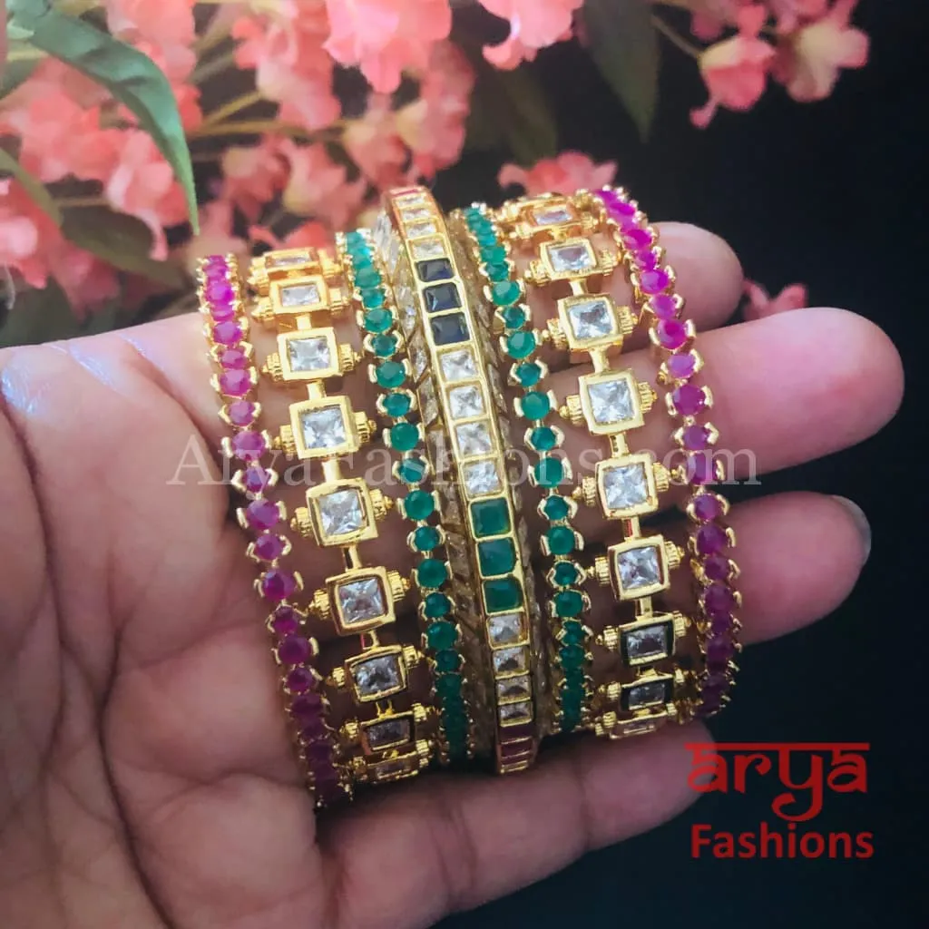 Golden Ruby Emerald Bridal Bangles Set