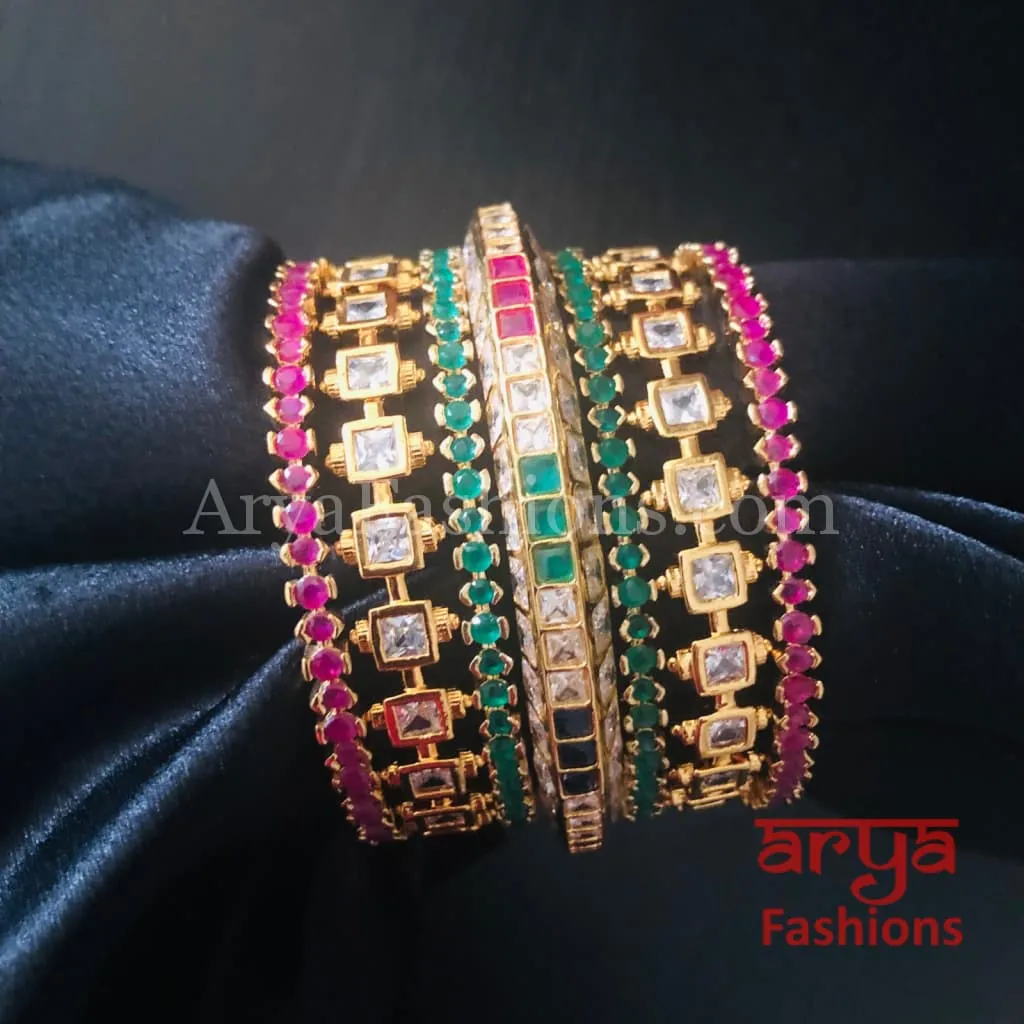 Golden Ruby Emerald Bridal Bangles Set