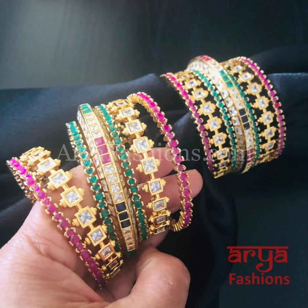 Golden Ruby Emerald Bridal Bangles Set