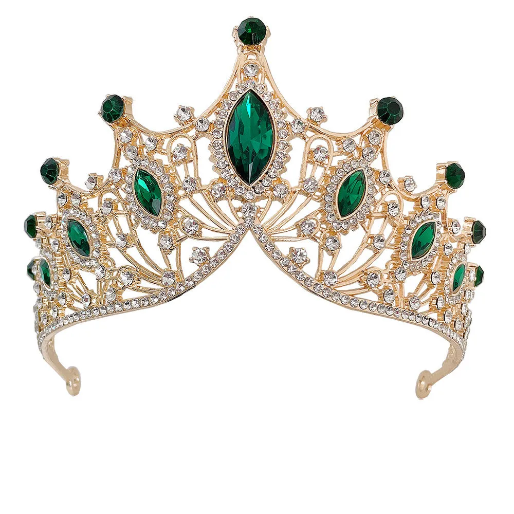 Green diamond crown wedding bride tiara dress necklace three-piece set wedding accessories