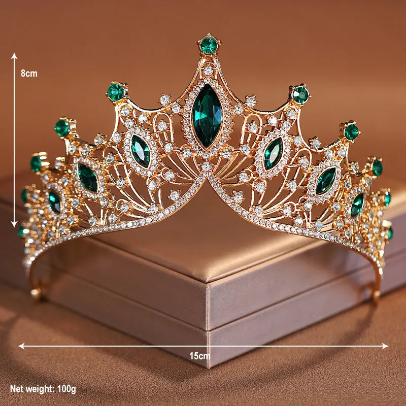 Green diamond crown wedding bride tiara dress necklace three-piece set wedding accessories