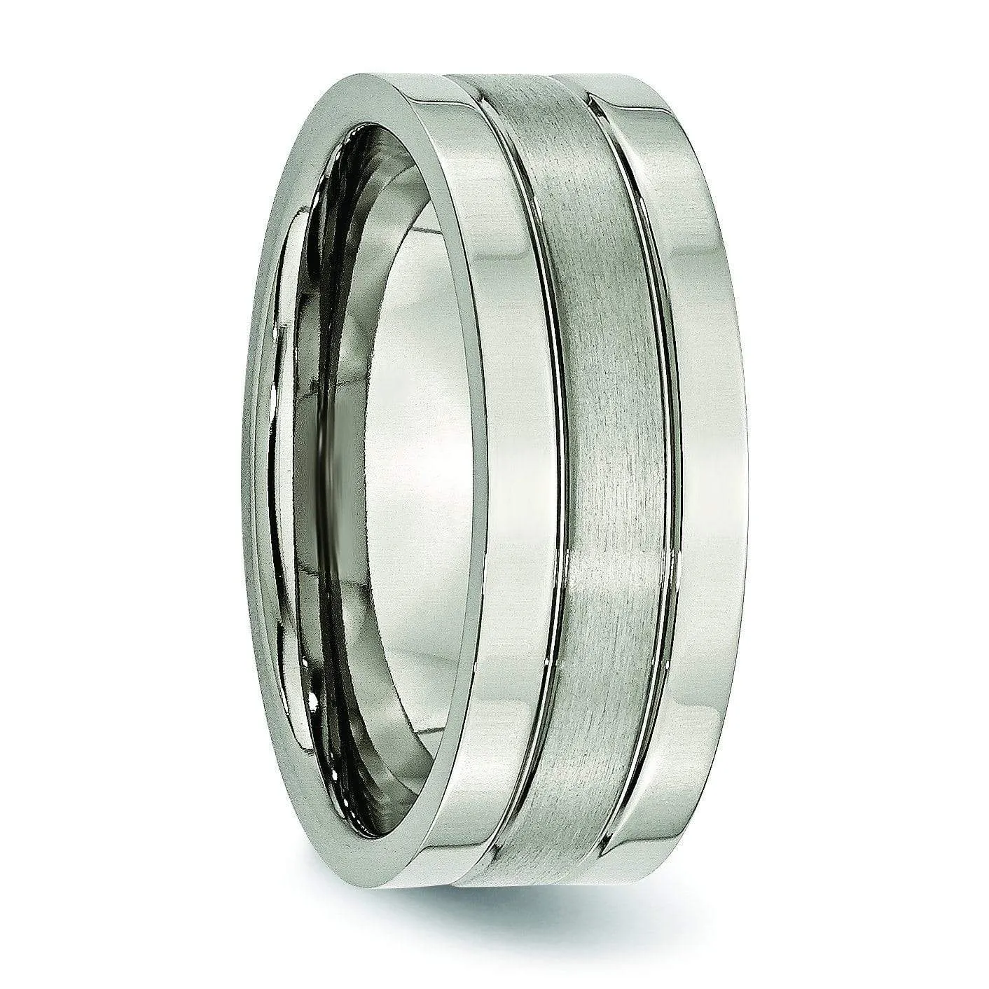 Grooved Mens Titanium Wedding Band 8mm