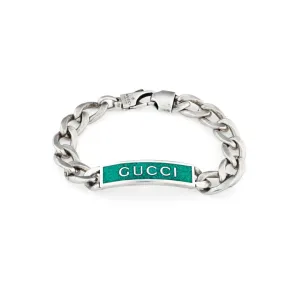 Gucci Sterling Silver and Turquoise Enamel Logo Bracelet