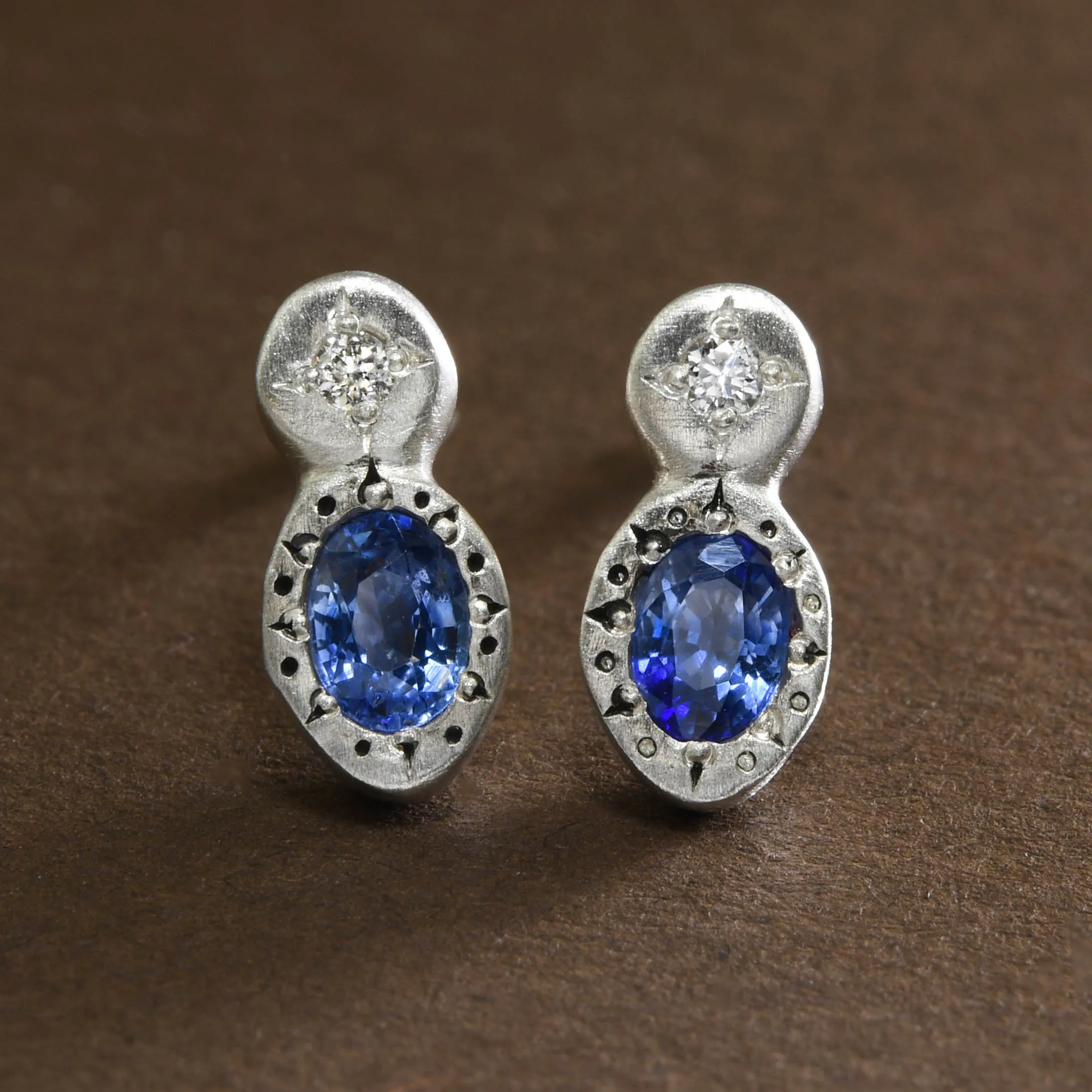 Handmade Sapphire and Diamond Studs