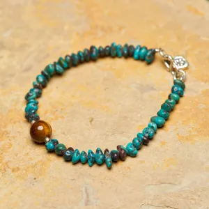 Handmade Tibetan Turquoise & Tiger Eye Stone Bracelet With Silver Charm "Heart"