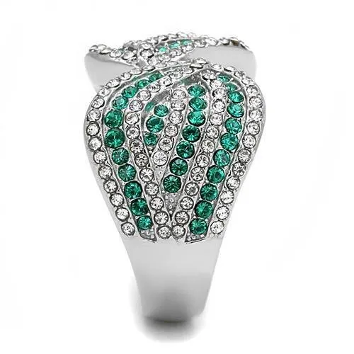 High polished (no plating) Stainless Steel Ring with Top Grade Crystal in Emerald for Women Style TK3142