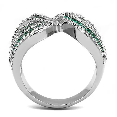 High polished (no plating) Stainless Steel Ring with Top Grade Crystal in Emerald for Women Style TK3142