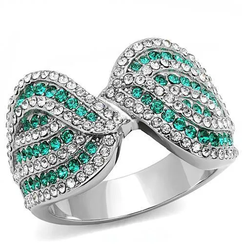 High polished (no plating) Stainless Steel Ring with Top Grade Crystal in Emerald for Women Style TK3142