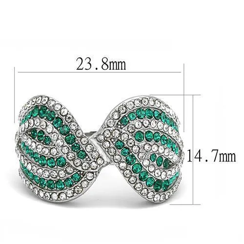 High polished (no plating) Stainless Steel Ring with Top Grade Crystal in Emerald for Women Style TK3142