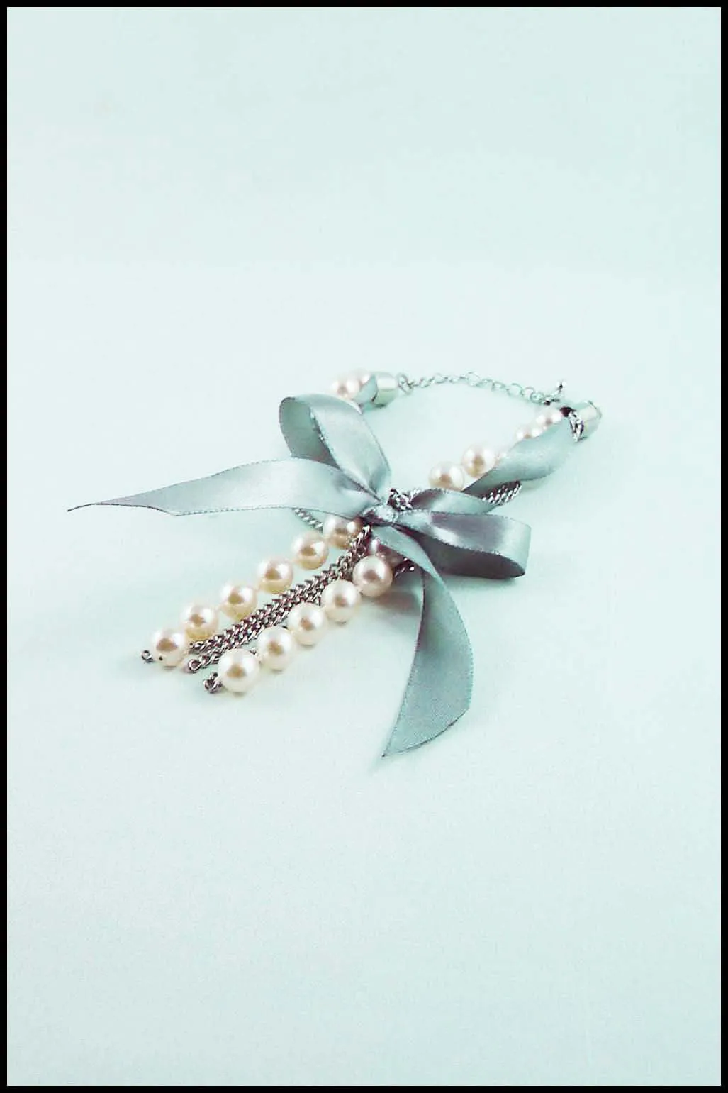 Imitation Pearl and Ribbon Bow Bracelet