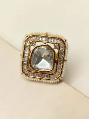 Joy White Square Shape Kundan Finger Ring