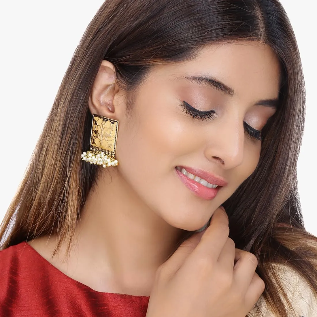 Kairangi Stud Earrings for Women Combo of 2 pairs Green & Yellow Meenakari Moti Design Traditional Stud Earrings for Women and Girls.