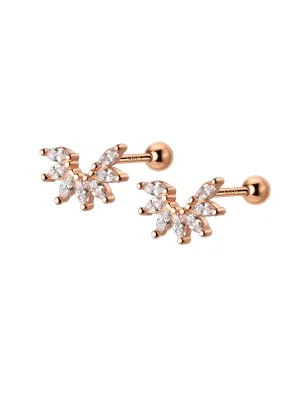 Kesley Crown Silver Stud Earrings, 925 Sterling Silver Diamond Cubic Zirconia Screw Back Earrings