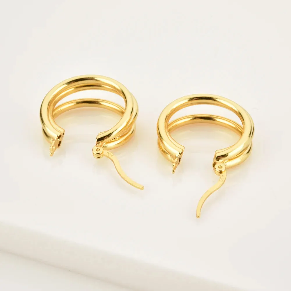 KESLEY Hoop Earrings Chunky Triple Layered Stacked Jewelry Hypoallergenic Sterling Silver and Real Gold Plated