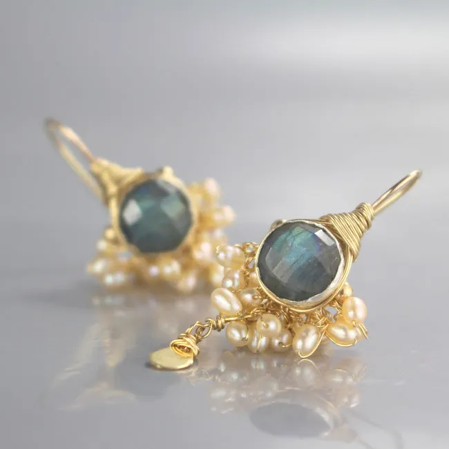 Labradorite Pearl Goddess Earrings