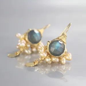 Labradorite Pearl Goddess Earrings