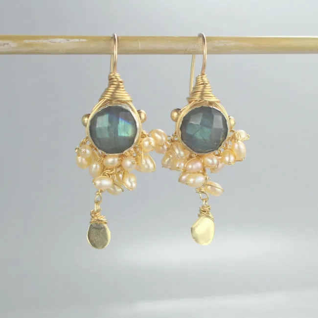 Labradorite Pearl Goddess Earrings