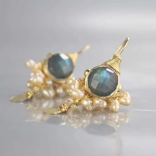 Labradorite Pearl Goddess Earrings