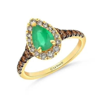 Le Vian 14K Honey Gold Pear Shaped New Emerald Ring with Chocolate Diamonds