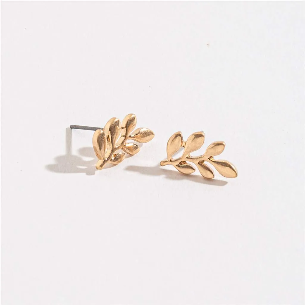 Leaf in Gold Stud Earrings