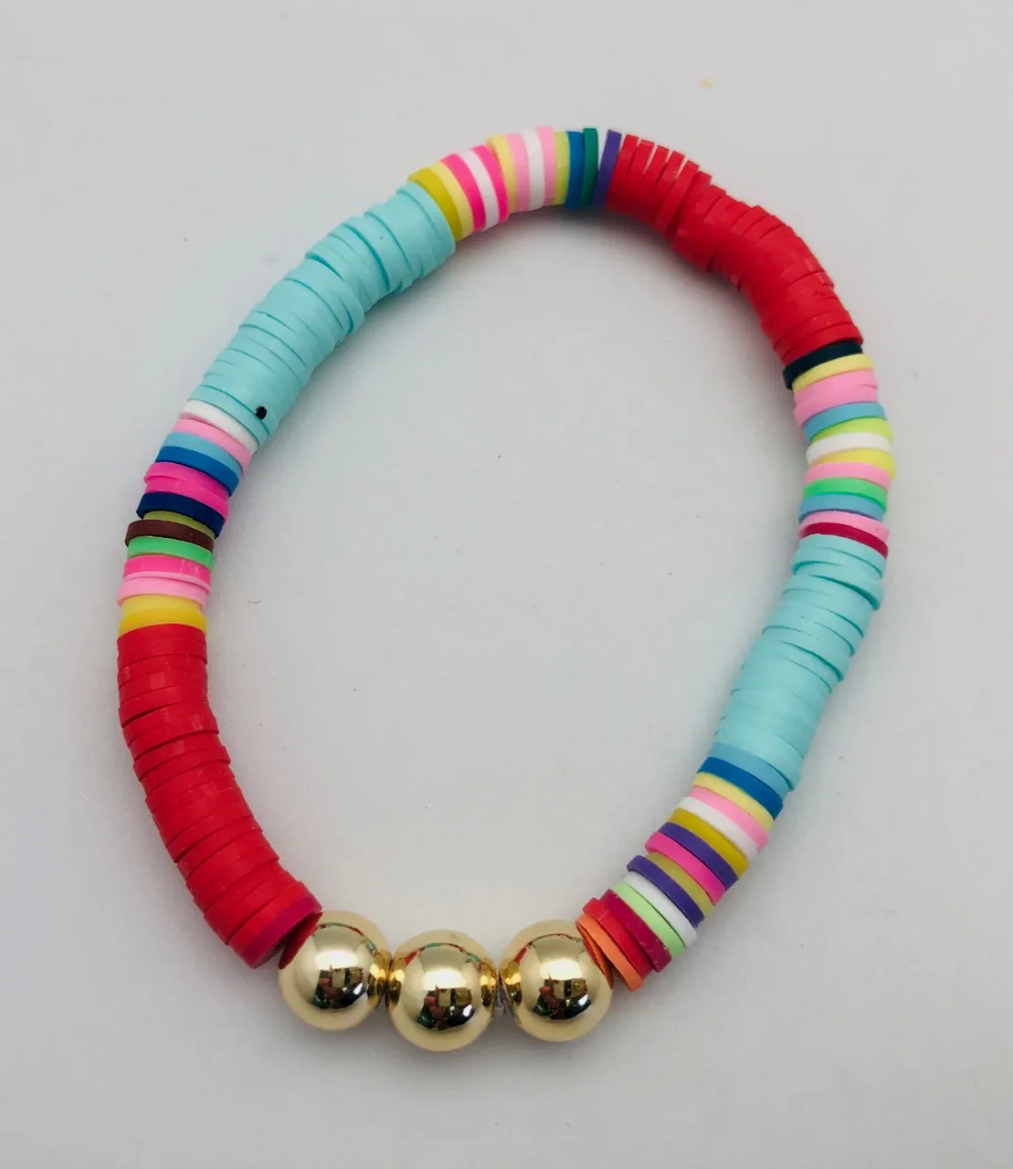 Love Lisa Turquoise and Multicolor Disc Bracelet with Three Gold Beads