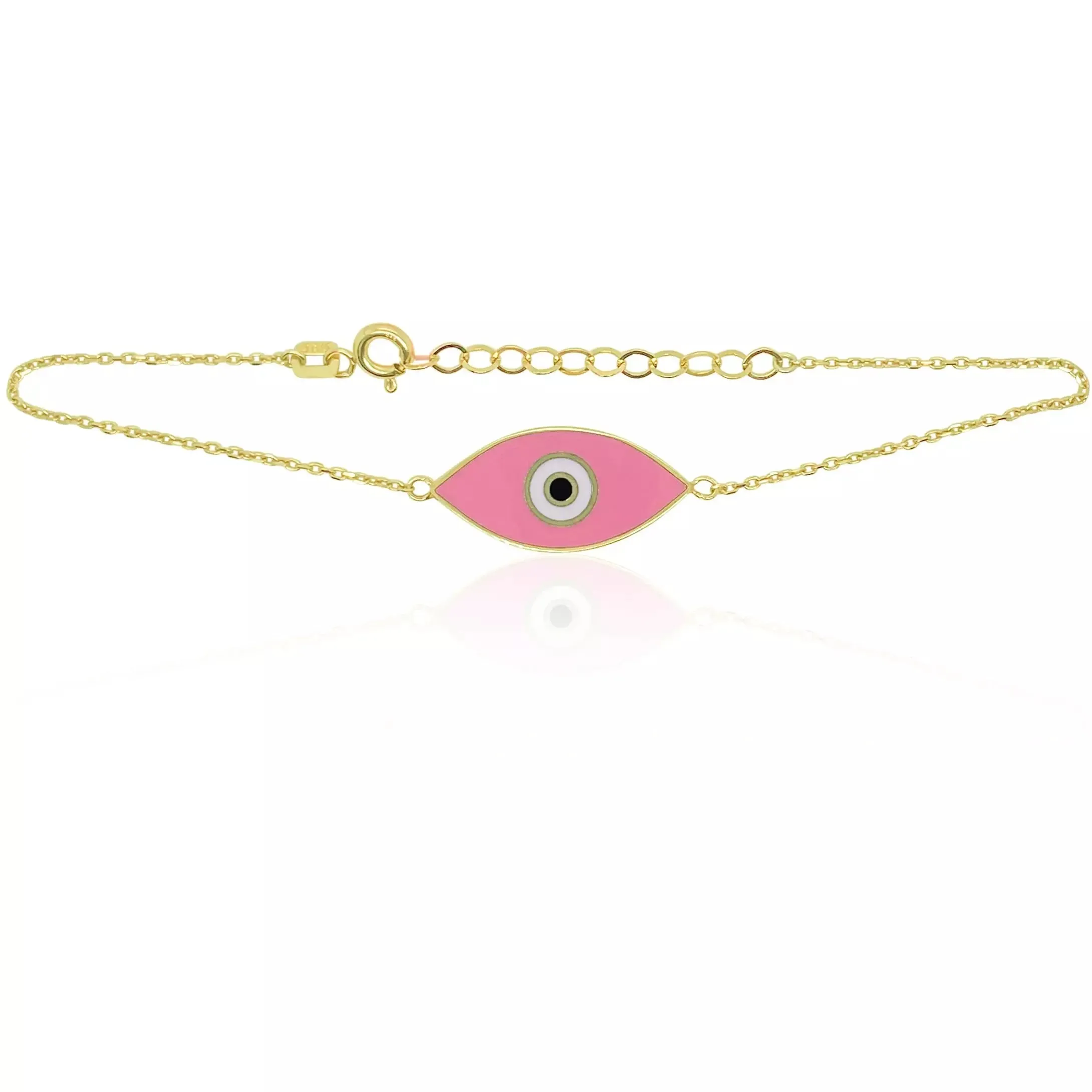 Meira T Yellow  Gold Pink  Enamel Evil Eye Bracelet