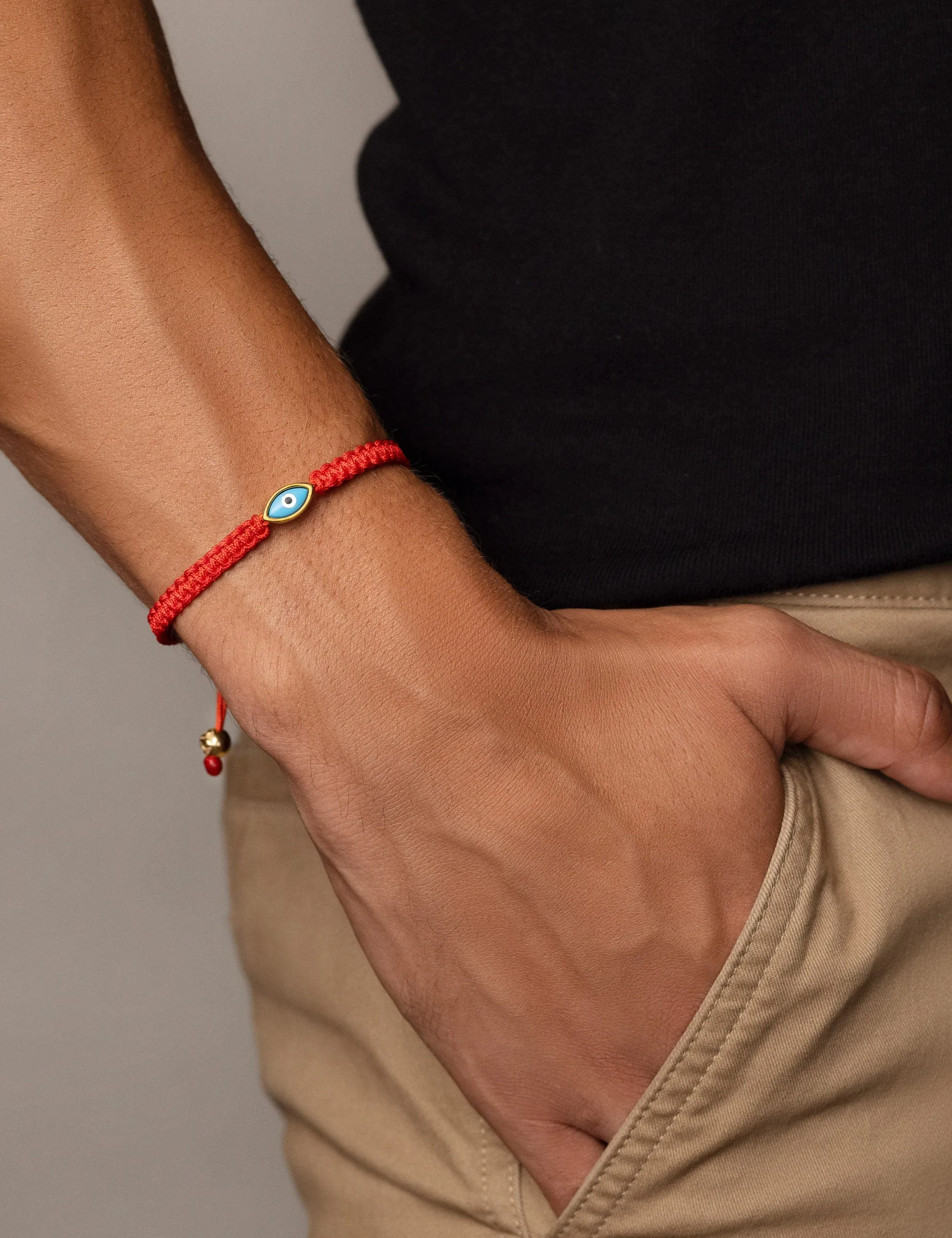 Men's Red String Bracelet with Gold Evil Eye