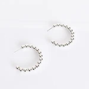 Mini Ball Hoop Earrings in Silver