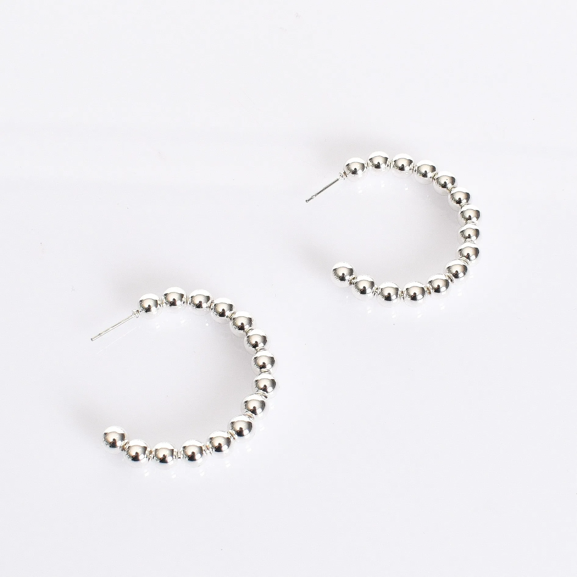 Mini Ball Hoop Earrings in Silver