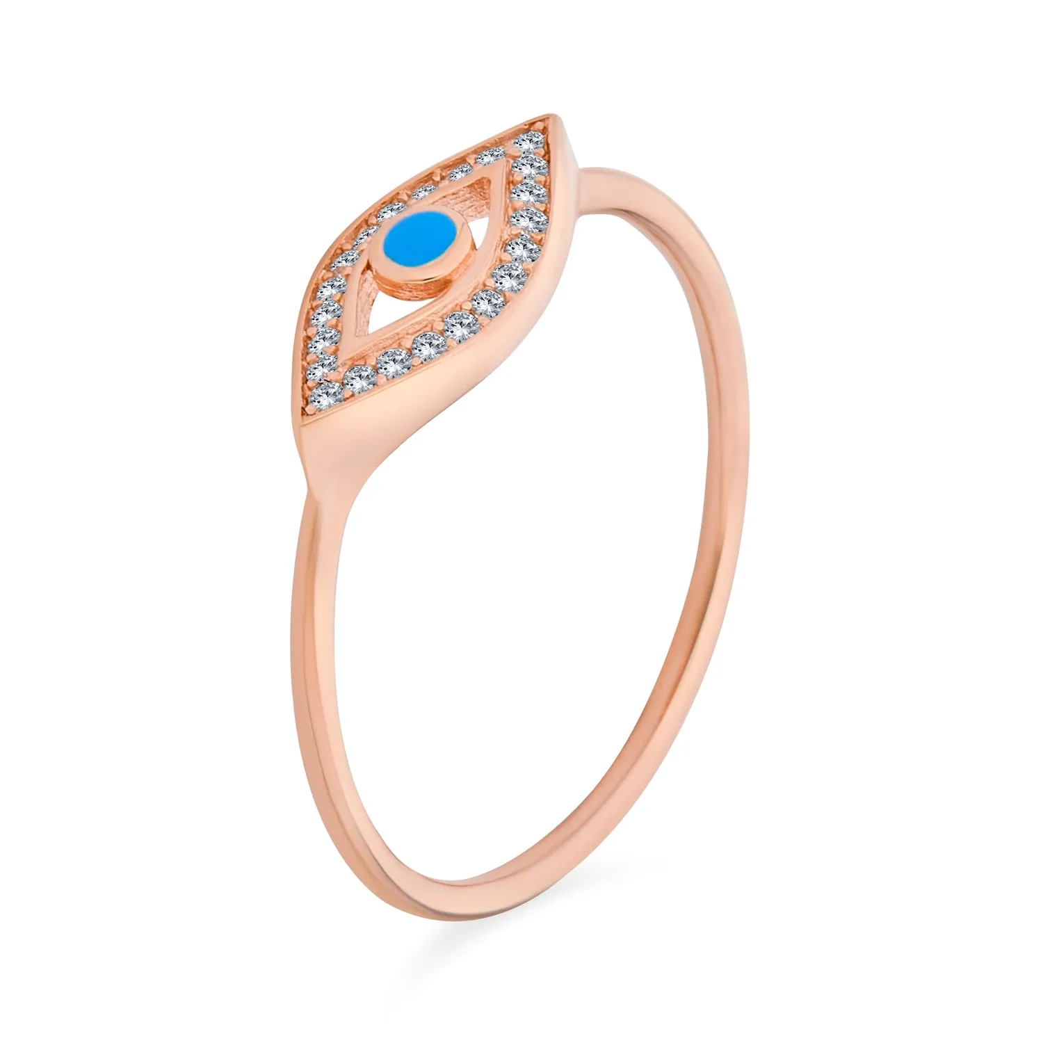 Minimalist Cocktail Statement Ring: 14K Rose Gold Plated Sterling Silver Evil Eye