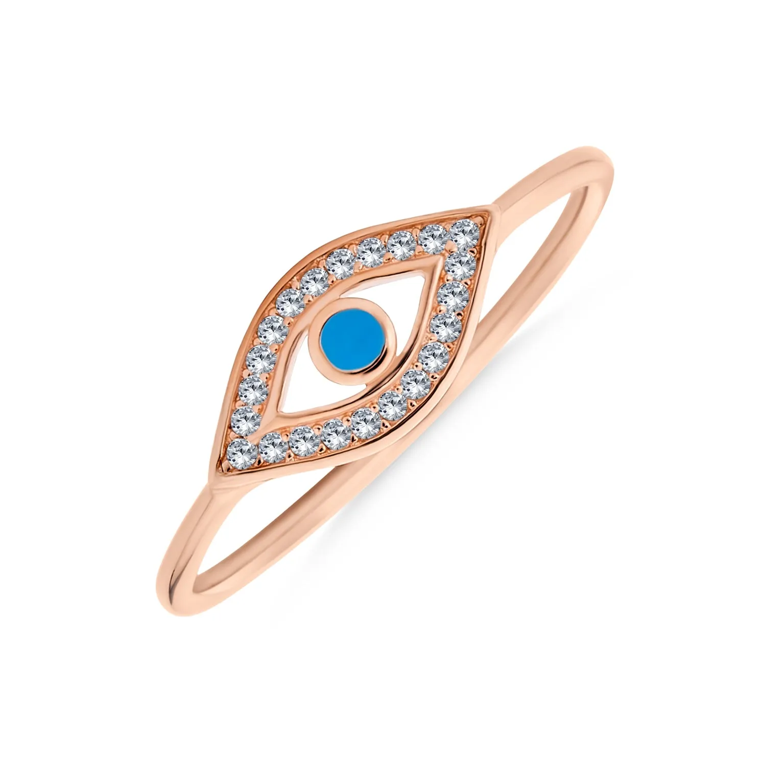 Minimalist Cocktail Statement Ring: 14K Rose Gold Plated Sterling Silver Evil Eye