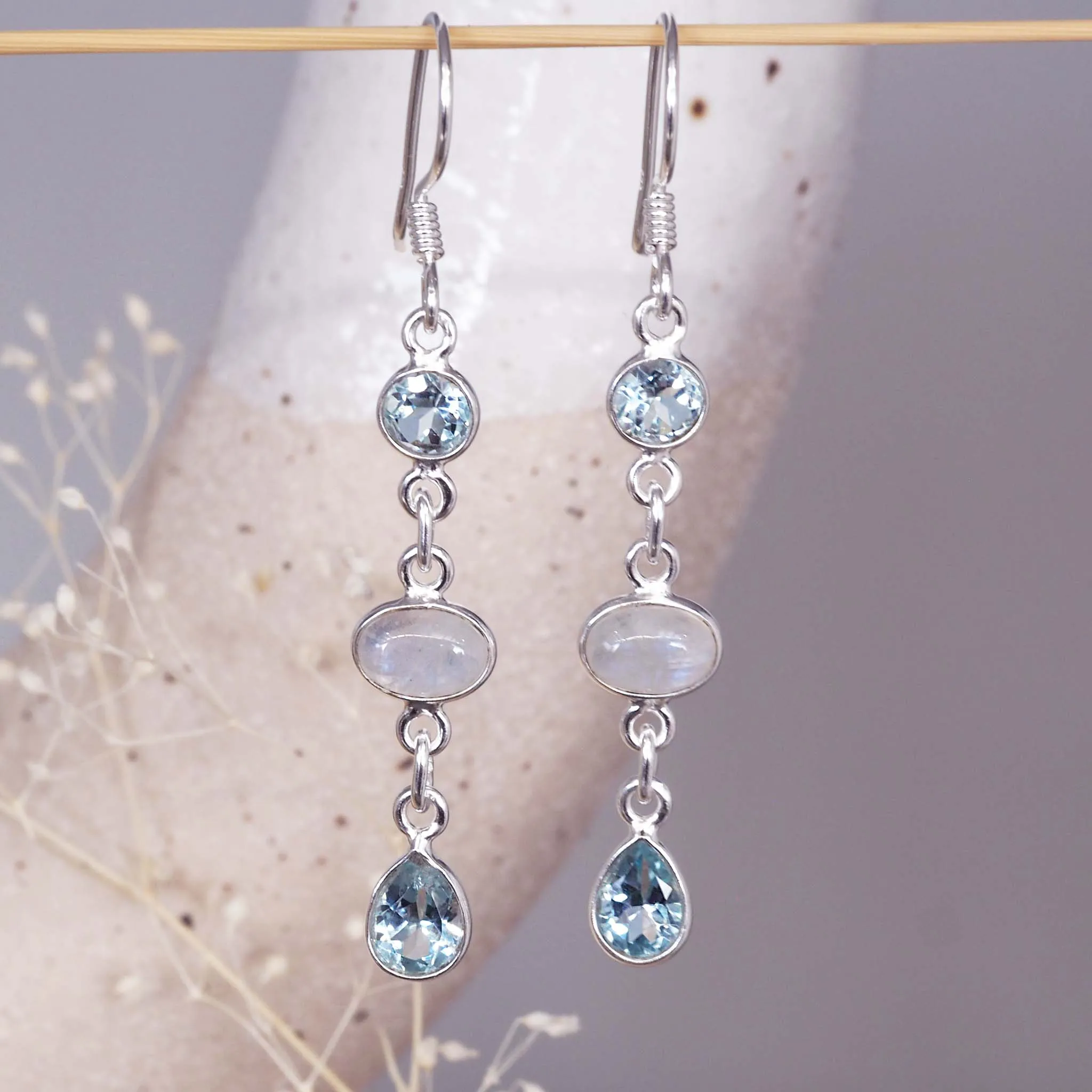 Moonstone and Blue Topaz Earrings