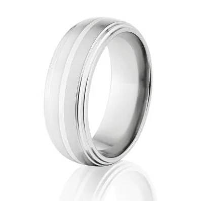 New 8mm Comfort Fit Titanium Ring, Sterling Silver Inlay