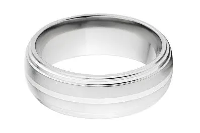 New 8mm Comfort Fit Titanium Ring, Sterling Silver Inlay