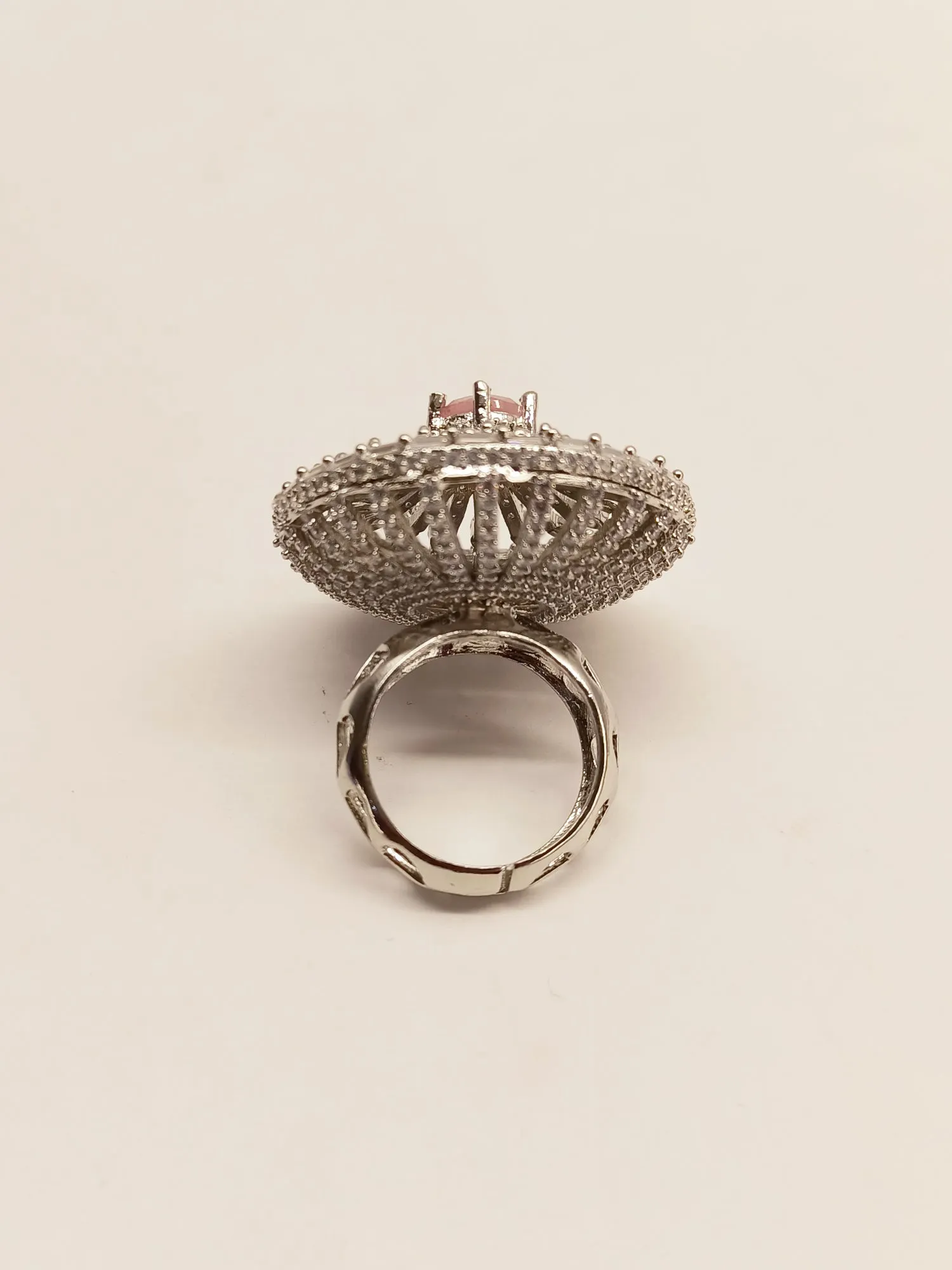 Nilambari Round Baby Pink Silver Ring