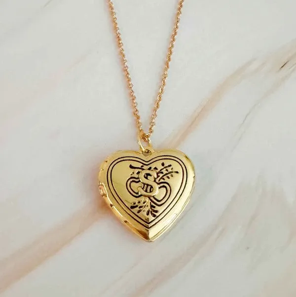 Nostalgic Heart Initial Open Locket Necklace