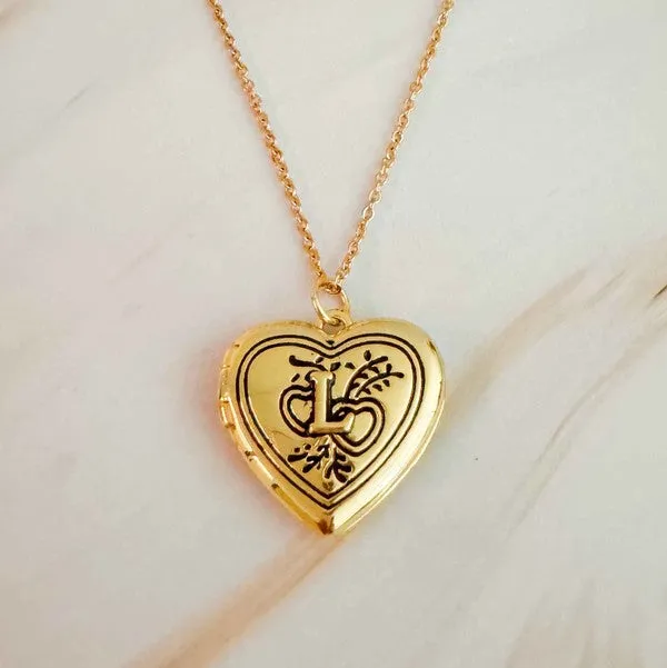 Nostalgic Heart Initial Open Locket Necklace