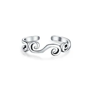 Open Spiral Celtic Swirl Toe Ring Oxidized Sterling Silver Midi Filigree