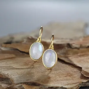 Oval Moonstone Wire Wrapped Earrings