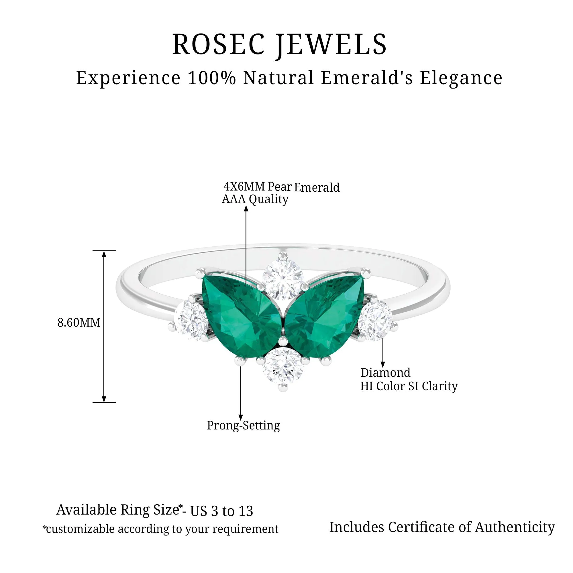 Pear Shape Emerald and Diamond Cluster Promise Ring